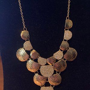 Vintage hammered faux gold tone, pave discs necklace